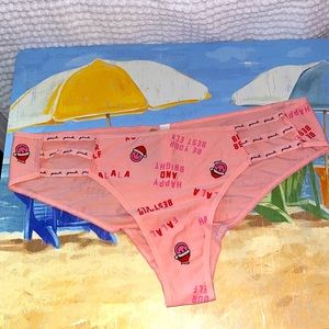 Falalala happy holidays smiley with a Santa hat emoji sayings pink panties nwt